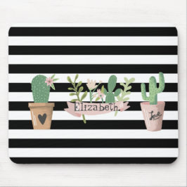 Cactus Blume Schwarz-weiß Stripes Mousepad