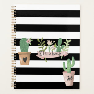Cactus Blume Schwarz-weiß Stripes Planer
