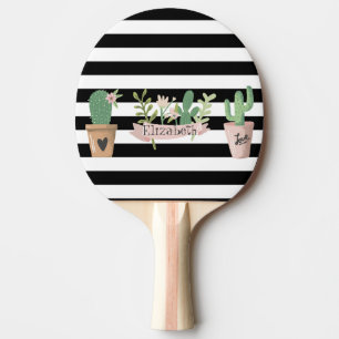 Cactus Blume Schwarz-weiß Stripes Tischtennis Schläger