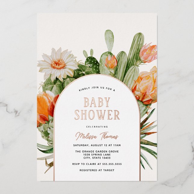 Cactus Boho Baby Shower Folieneinladung (Vorderseite)