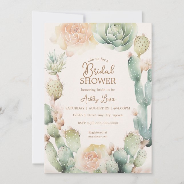 Cactus Boho Blumenwüste Neutrale Vegetation Einladung (Vorderseite)