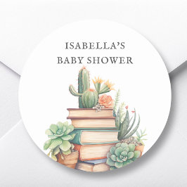 Cactus Book Themed Baby Shower Fevor Runder Aufkleber