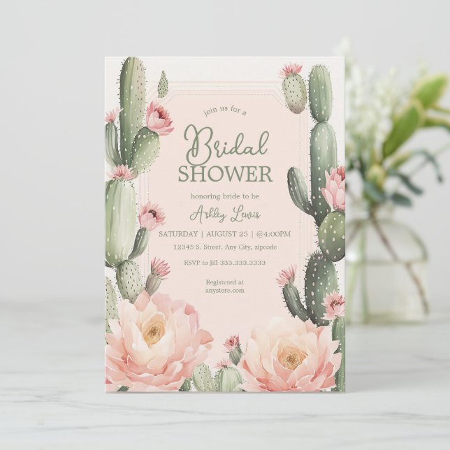 Cactus Brautparty Boho Cacuts Einladung (Stehend Vorderseite)