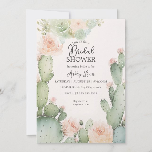Cactus Bridal Boho Blume Greenery Einladung (Vorderseite)
