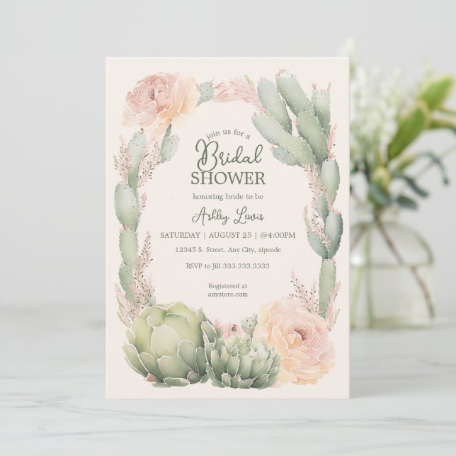 Cactus Bridal Dusche Einladung, fiesta bridal Einladung (Stehend Vorderseite)