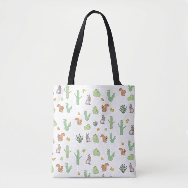 Cactus Bunny Squirrel Nattern Pattern Tragetaschen (Vorderseite)