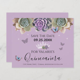 Cactus Butterfly Elegant Quinceanera Save the Date