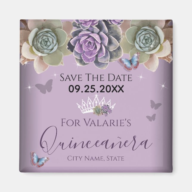 Cactus Butterfly Elegant Quinceanera Save the Date Magnet (Vorne)