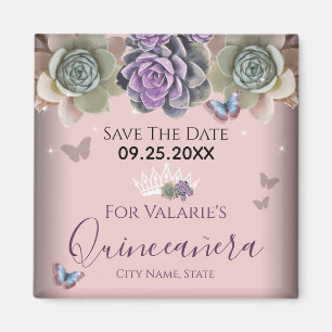 Cactus Butterfly Elegant Quinceanera Save the Date Magnet