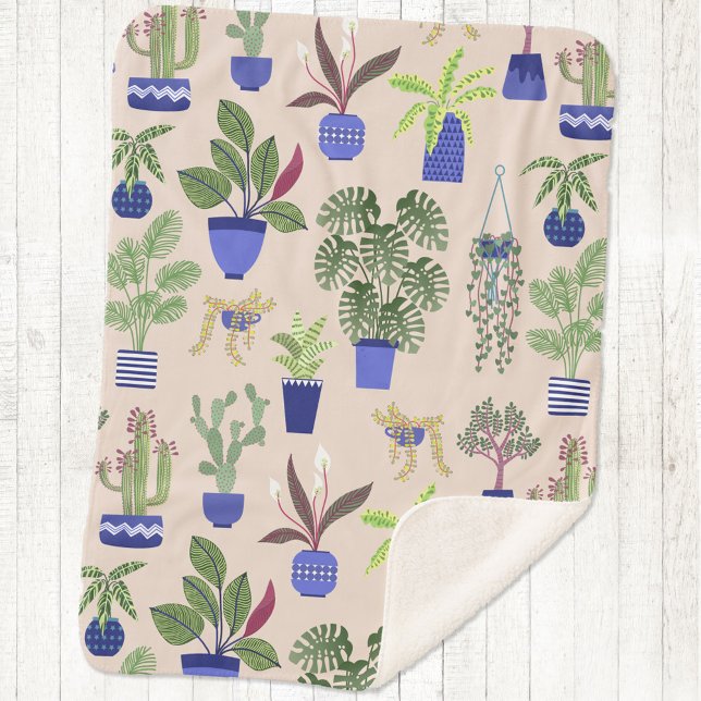 Cactus Cacti Succulent Houseplant Sherpadecke (Cactus, succulent and houseplant blush pink sherpa blanket)