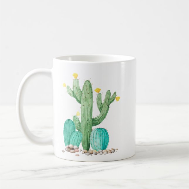 Cactus Cacti Watercolor Südwestwüste Sukkulent Kaffeetasse (Links)