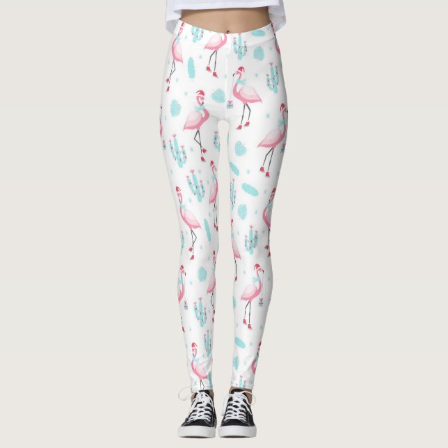 Cactus Christmas Flamingos Leggings (Vorderseite)