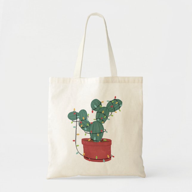 Cactus Christmas Lights Lover Funny Xmas Tragetasche (Vorne)