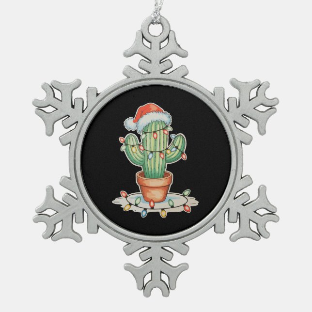 Cactus Christmas Lights Xmas Funny Holiday Family Schneeflocken Zinn-Ornament (Vorderseite)
