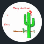 Cactus Christmas Tree - Gift Tags Runder Aufkleber<br><div class="desc">Was für ein niedliches Geschenk Tags zu haben oder geben sie als Geschenke.</div>