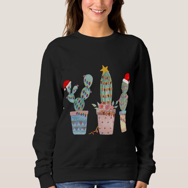 Cactus Christmas Tree Lights Cactus Lovers Hand dr Sweatshirt (Vorderseite)