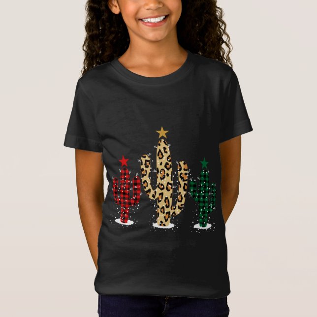 Cactus Christmas Tree mit Buffalo Kariert Leopard  T-Shirt (Vorderseite)