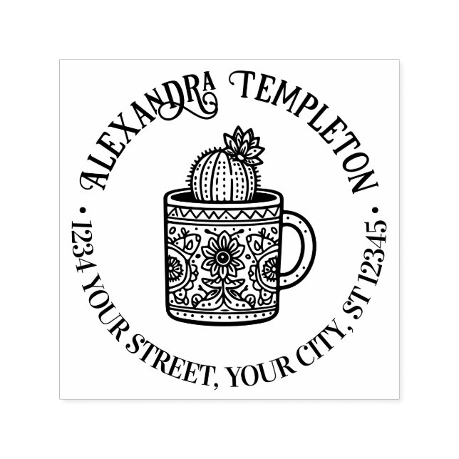 Cactus Coffee Cup #1P Name Ret Adresse Permastempel (Design)