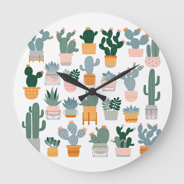 Cactus Collection in Pots Design Große Wanduhr (Vorderseite)