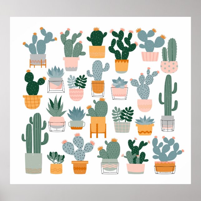 Cactus Collection in Pots Design Poster (Vorne)