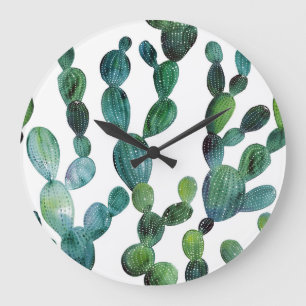 Cactus Craze: Tropical Watercolor Trend Große Wanduhr
