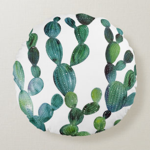 Cactus Craze: Tropical Watercolor Trend Rundes Kissen