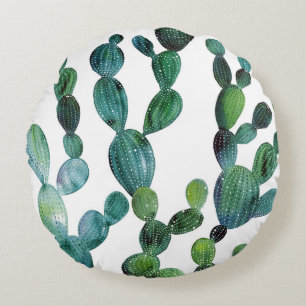 Cactus Craze: Tropical Watercolor Trend Rundes Kissen