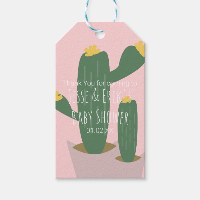 Cactus Cupcakes Kinderdusche Danke Pink Geschenkanhänger (Vorderseite)