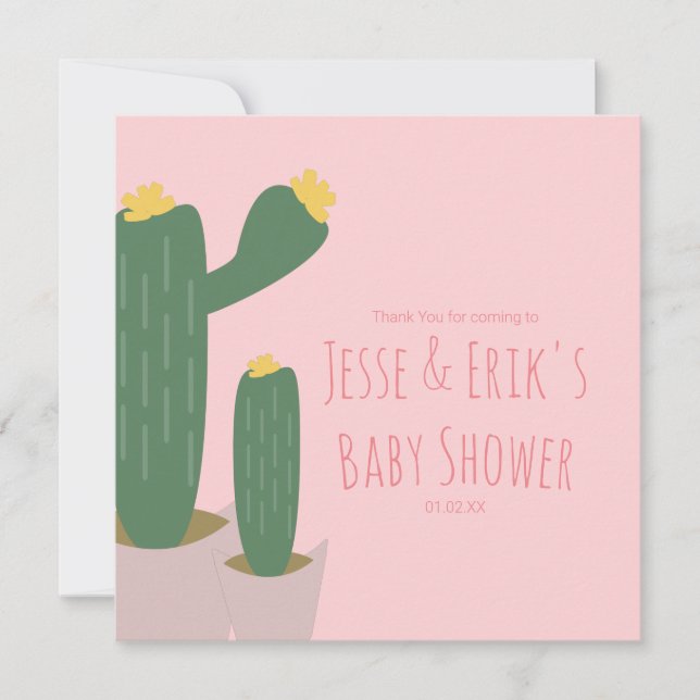 Cactus Cupcakes Pink Baby Dusche Vielen Dank Karte (Vorderseite)