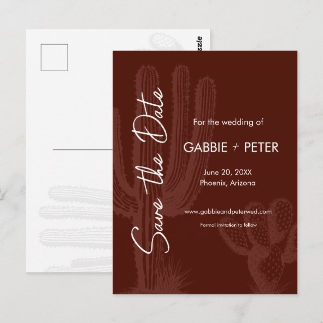 Cactus Desert Maroon Terra Cotta Save the Date Postkarte (Vorne/Hinten)