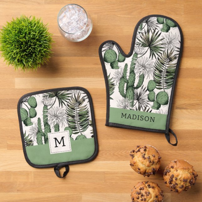 Cactus Desert Pattern Ofenhandschuh & Topflappen-Set (Oben Unten)