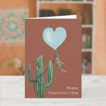 Cactus Desert Pun Terracotta Blue Valentine's Day