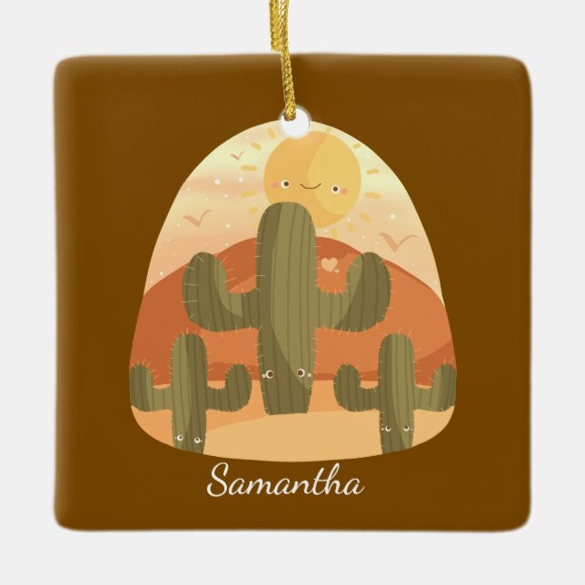 Cactus Desert With Sun Keramikornament (Vorderseite)
