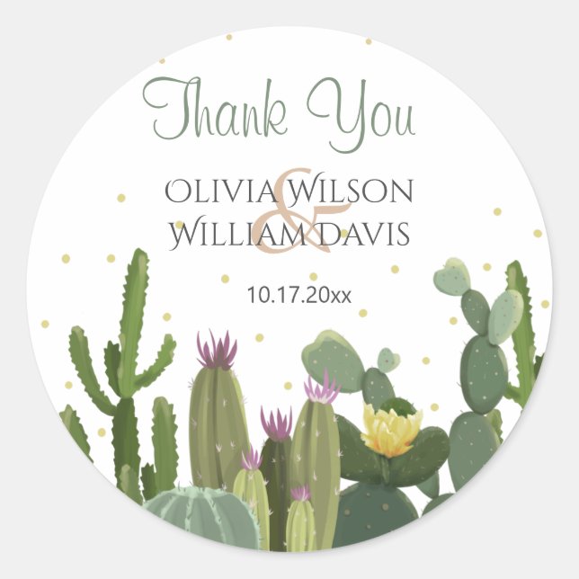 Cactus Elegant Wedding Runder Aufkleber (Vorderseite)