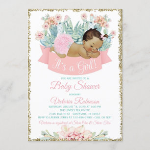 Cactus Ethnic Girl Fiesta Baby Shower Einladung