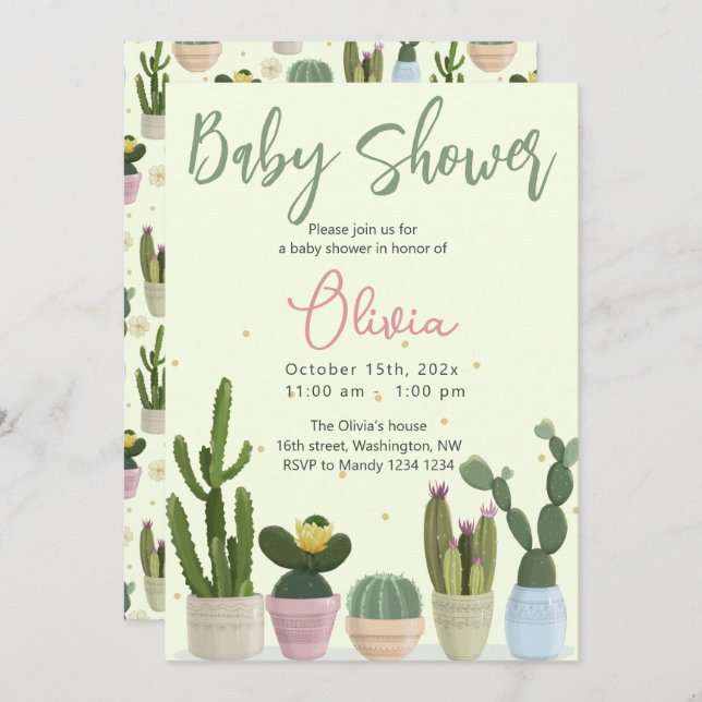 Cactus Fiesta Baby Shower Einladung (Vorne/Hinten)