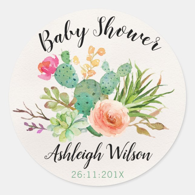 Cactus Fiesta Baby Shower Sticker (Vorderseite)
