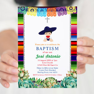 Cactus Fiesta Baptisse for Boy Einladung