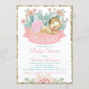 Cactus Fiesta Blonde Girl Baby Shower Einladung