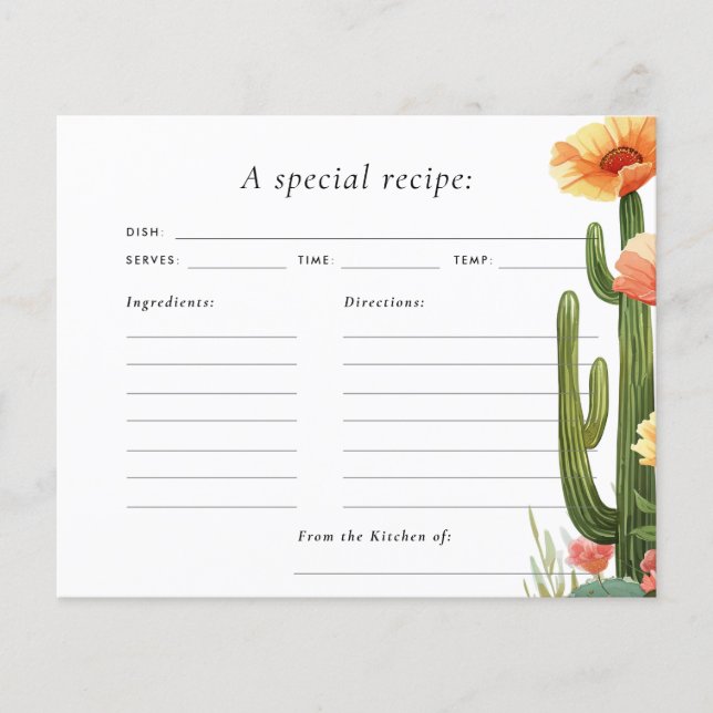 Cactus Fiesta Floral Brautparty Rezept Card (Vorderseite)