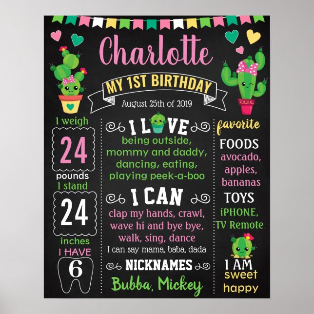 Cactus Fiesta Mexican Birthday Board Poster (Vorne)