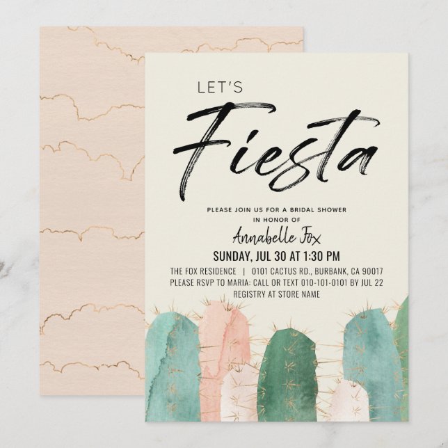 Cactus Fiesta Pink Brautparty Einladung (Vorne/Hinten)