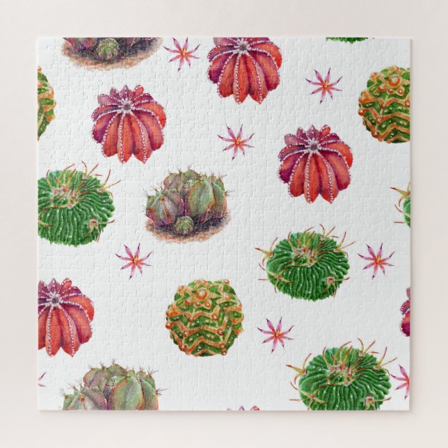 Cactus floral: Aquarellfarben Puzzle (Vertikal)