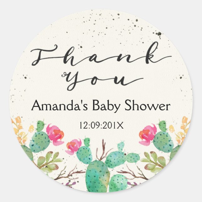 Cactus Floral Baby Shower Sticker (Vorderseite)