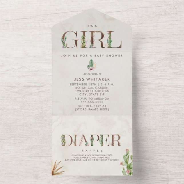 Cactus floral Diaper Raffle Girl Baby Shower All In One Einladung (Innen Boden)