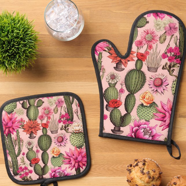 Cactus floral oven Mitt and Pot Holders Ofenhandschuh & Topflappen-Set (Von Creator hochgeladen)