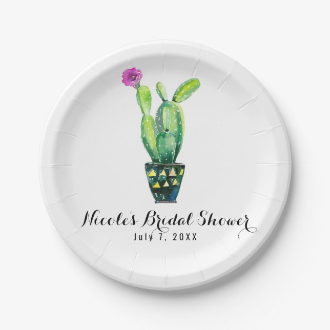 Cactus floral Rustic Southwestern Brautparty Pappteller (Vorderseite)