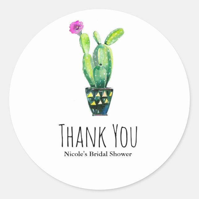 Cactus floral Rustic Southwestern Brautparty Runder Aufkleber (Vorderseite)