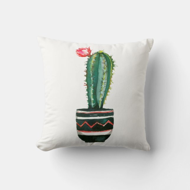 Cactus Floral Watercolor Southwestern Boho Chic Kissen (Vorderseite)