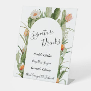 Cactus Floral Wüste Wedding Signature Drinks Zeich Sockelschild